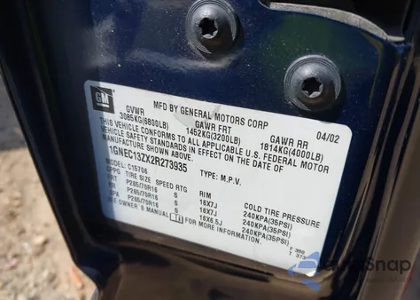 2002 Chevrolet Tahoe Lt z USA, uszkodzony, nr VIN 1GNEC13ZX2R273935